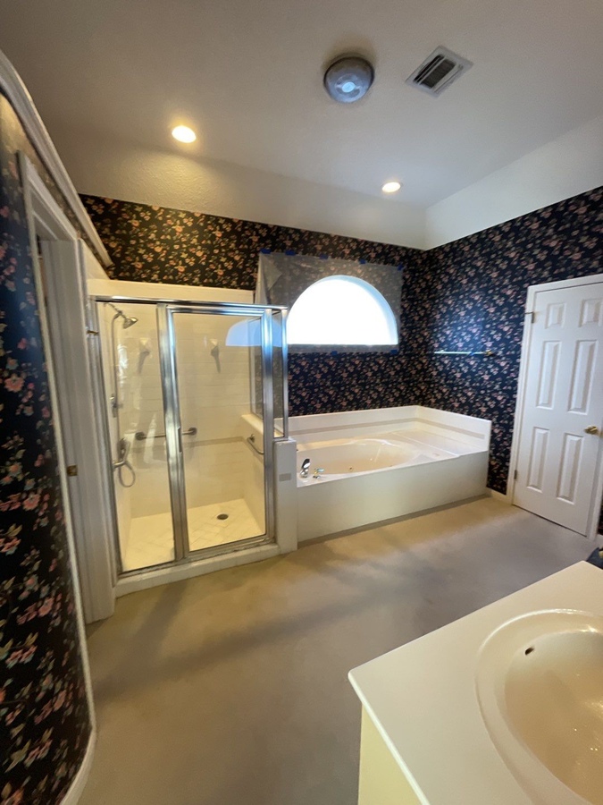 Master bath renovation in San Antonio with walk-in shower and soaking tub b