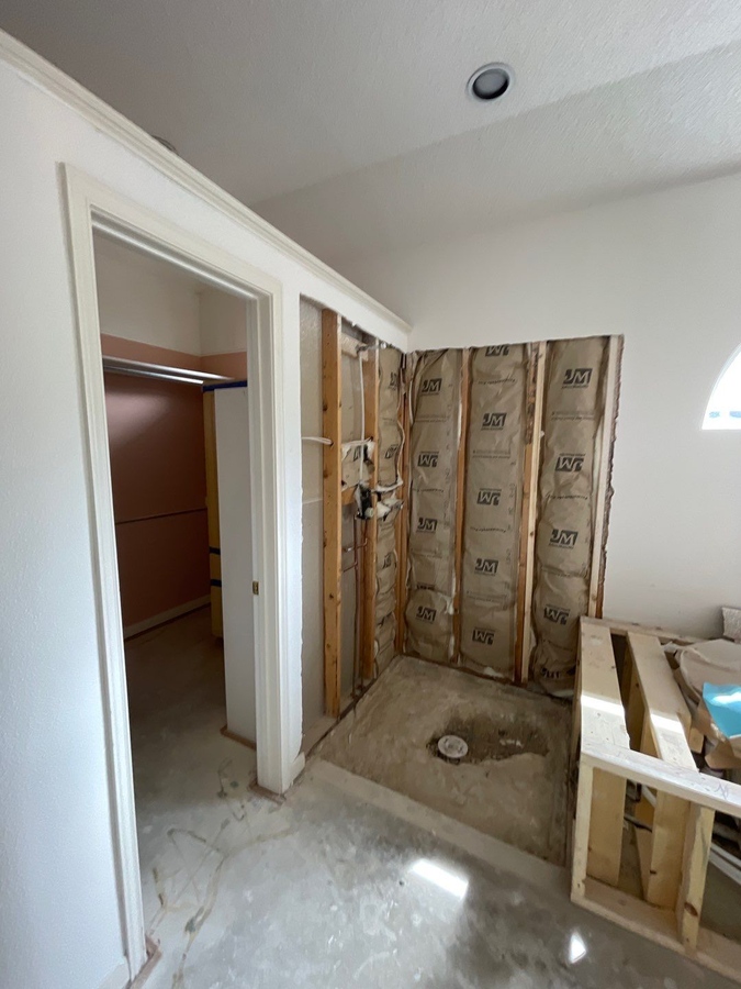 Partially built shower and tub area during bathroom remodel by Wade Caldwel