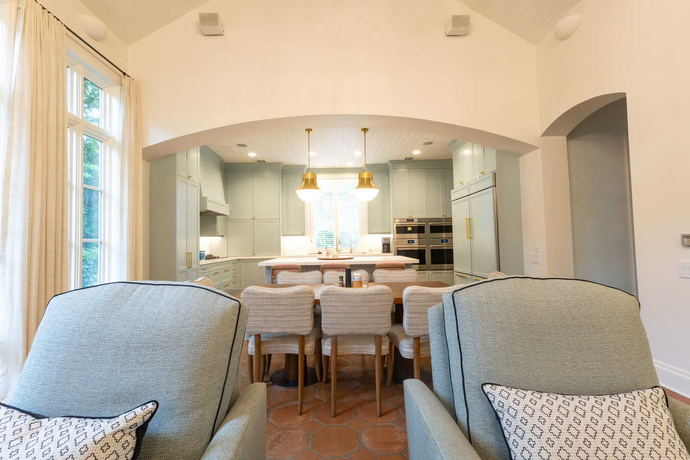 ransitional interior featuring remodeled kitchen and living area by Wade Caldwell Construction in 